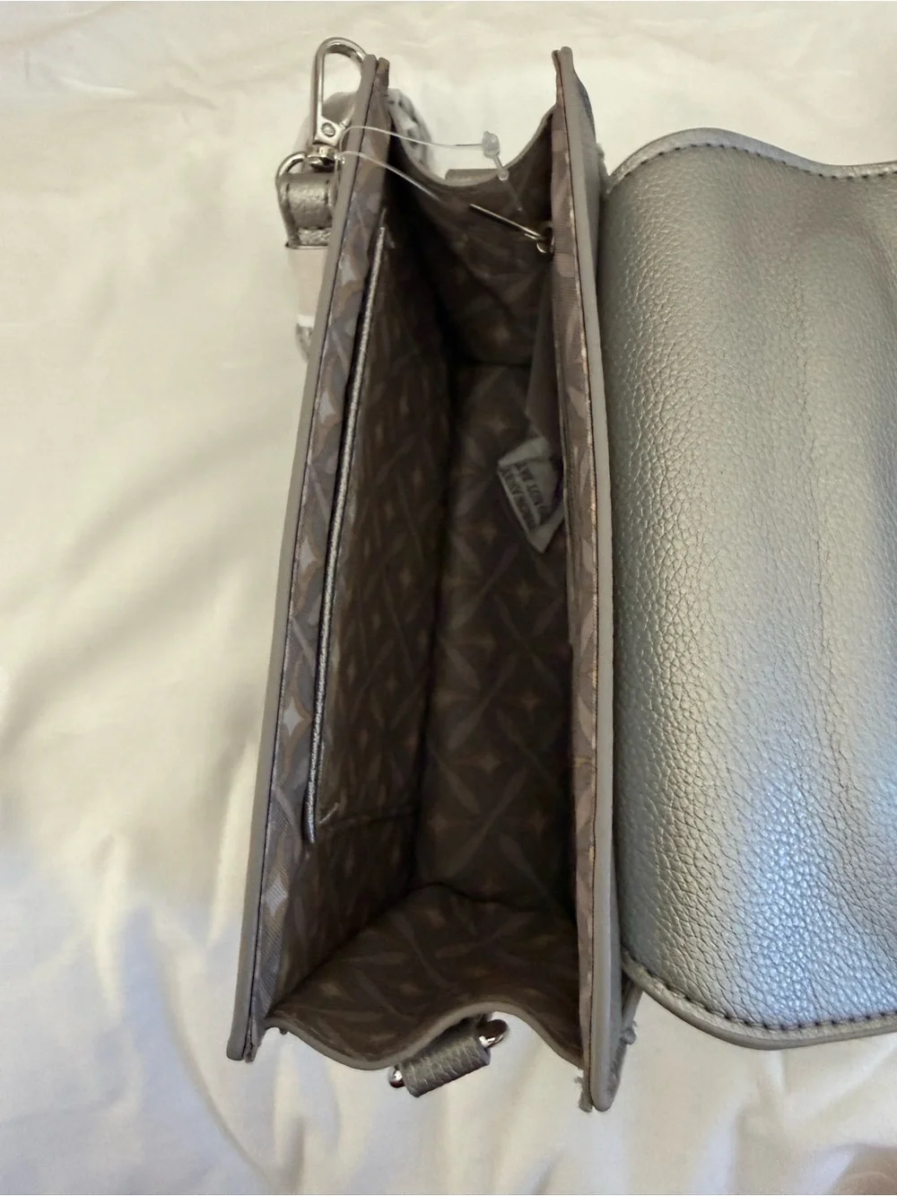 Silver Top-Handle Faux Leather Satchel
